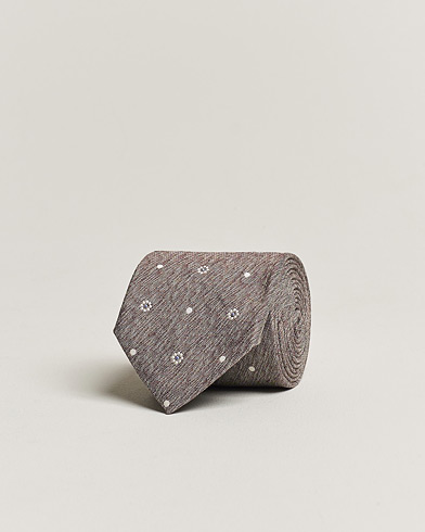 Heren |  | Amanda Christensen | Cotton/Silk/Linen Printed Flower 8cm Tie Brown