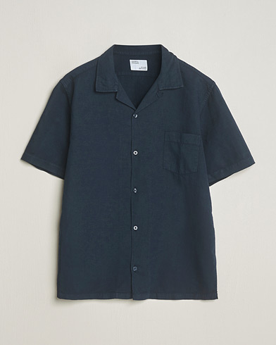Heren | Overhemden | Colorful Standard | Cotton/Linen Short Sleeve Shirt Navy Blue