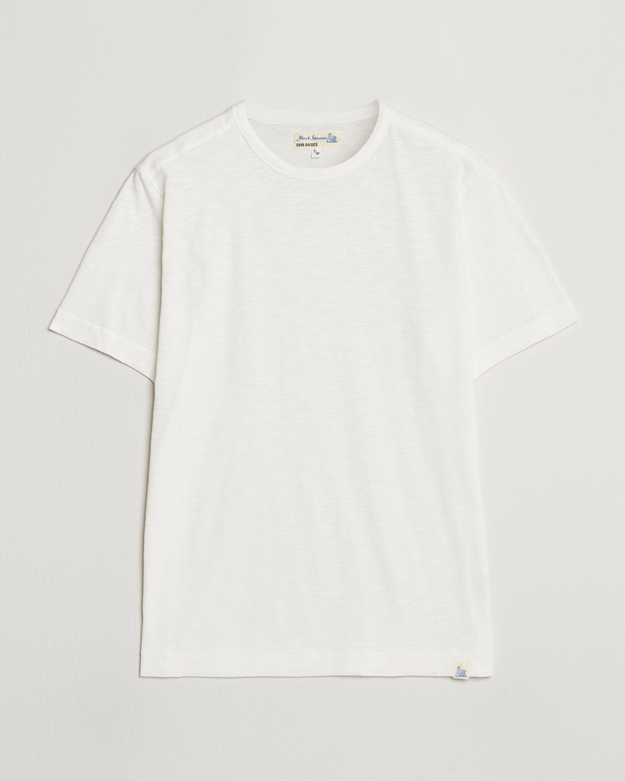 Merz b. Schwanen Organic Pima Cotton Slub Crew Neck T-Shirt White – Wit