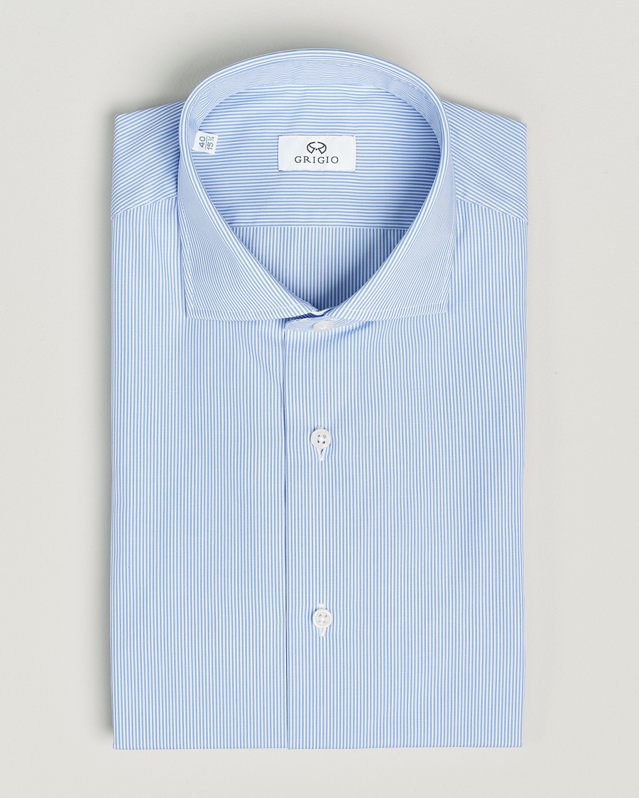 Grigio Cotton Poplin Dress Shirt Light Blue Stripe – Blauw