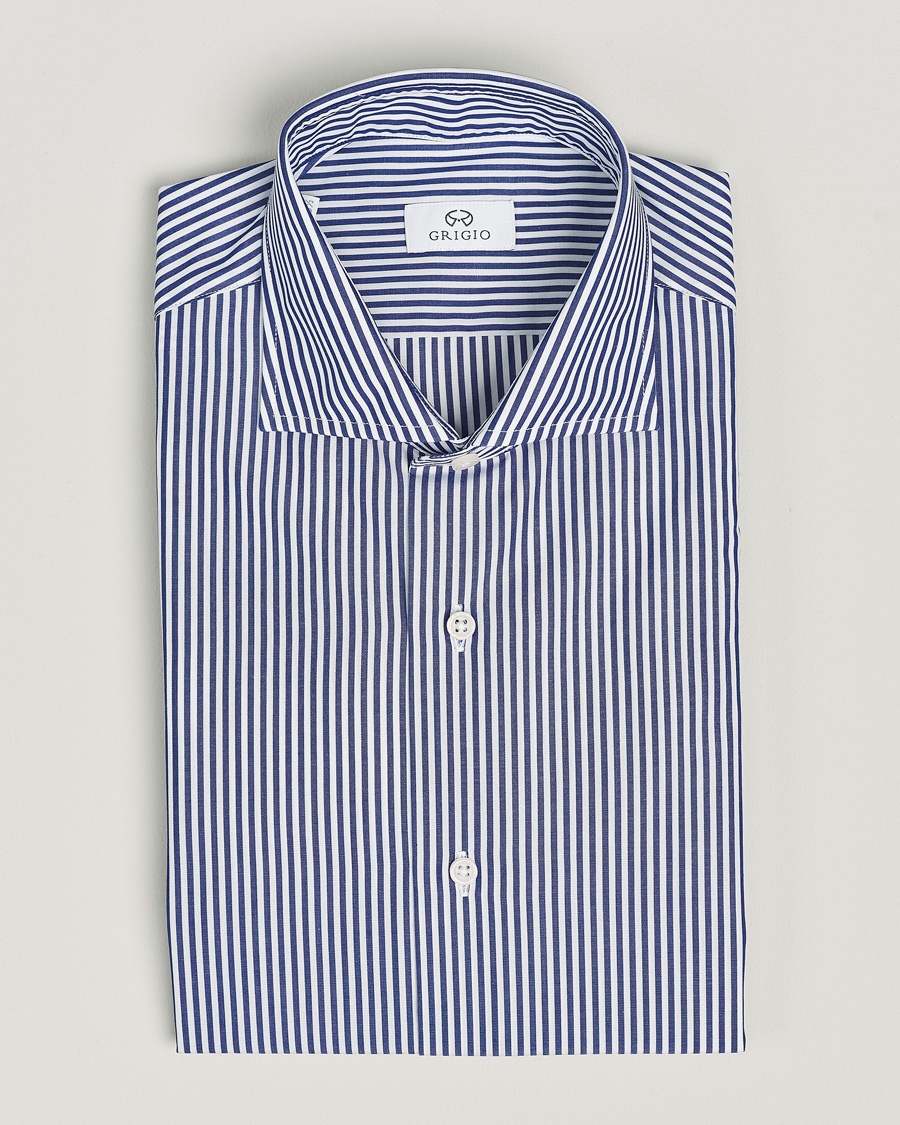 Grigio Cotton Poplin Dress Shirt Blue Stripe – Blauw