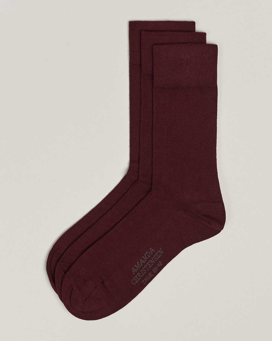 Amanda Christensen 3-Pack True Cotton Socks Bordeaux – Rood