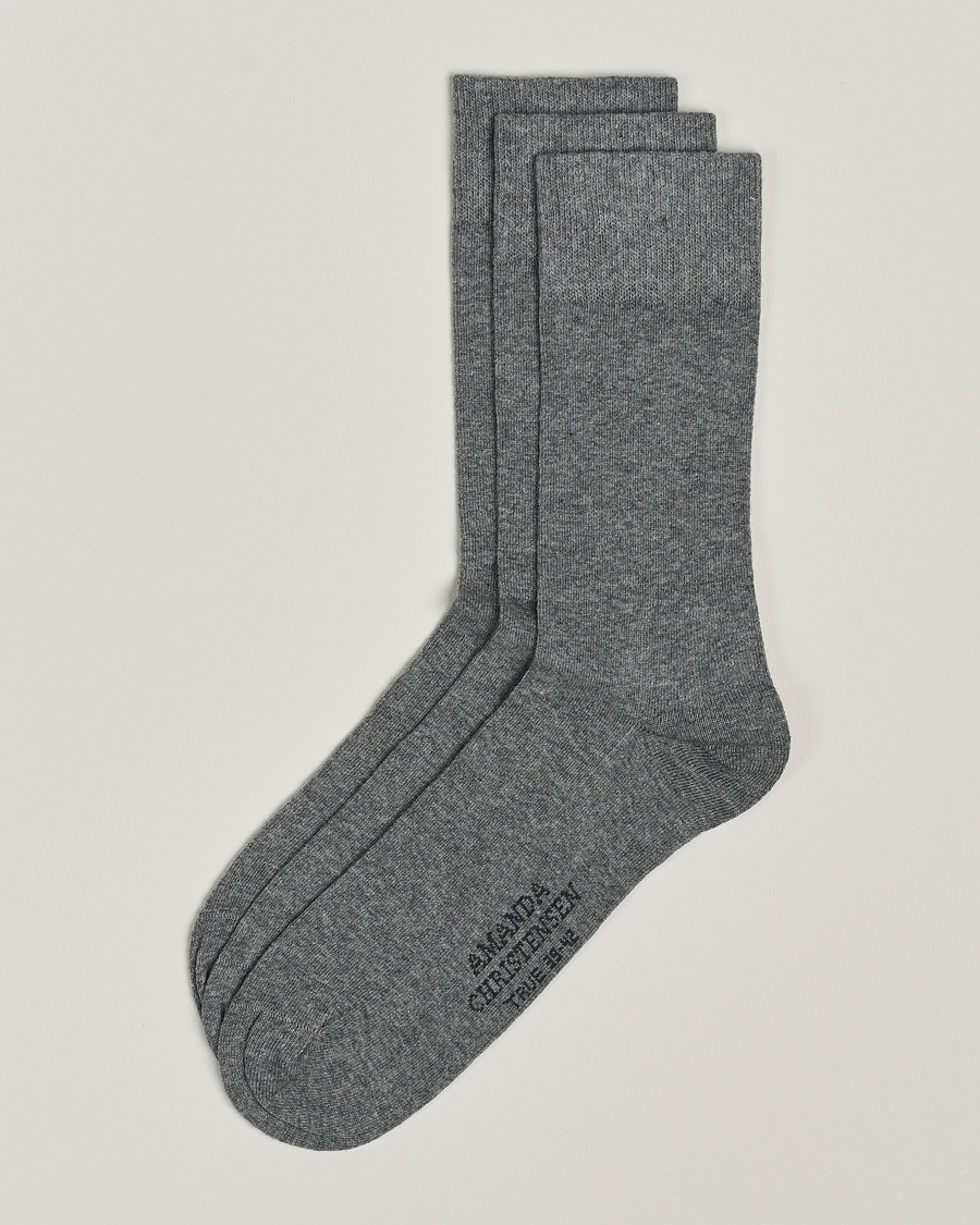 Amanda Christensen 3-Pack True Cotton Socks Grey Melange – Grijs