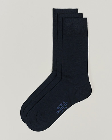 Heren |  | Amanda Christensen | 3-Pack Icon Wool/Cotton Socks Dark Navy