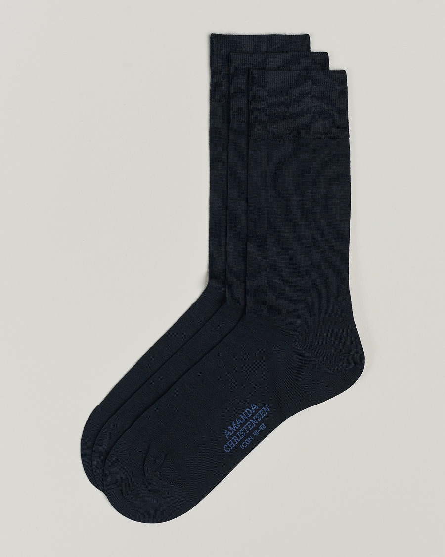 Amanda Christensen 3-Pack Icon Wool/Cotton Socks Dark Navy – Blauw