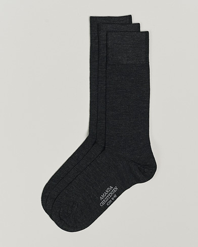 Heren |  | Amanda Christensen | 3-Pack Icon Wool/Cotton Socks Antracite Melange