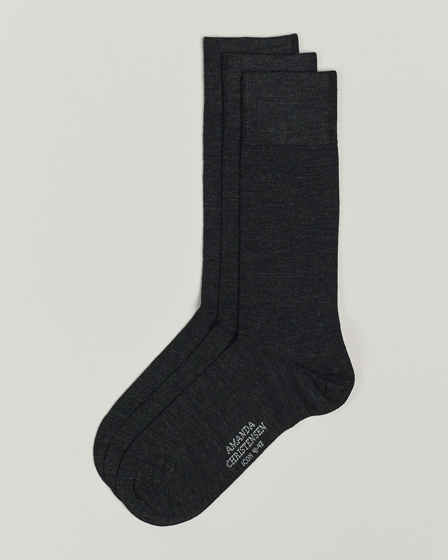 Amanda Christensen 3-Pack Icon Wool/Cotton Socks Antracite Melange – Grijs