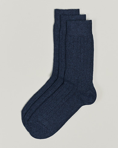 Heren |  | Amanda Christensen | 3-Pack Supreme Wool/Cashmere Sock Dark Blue Melange