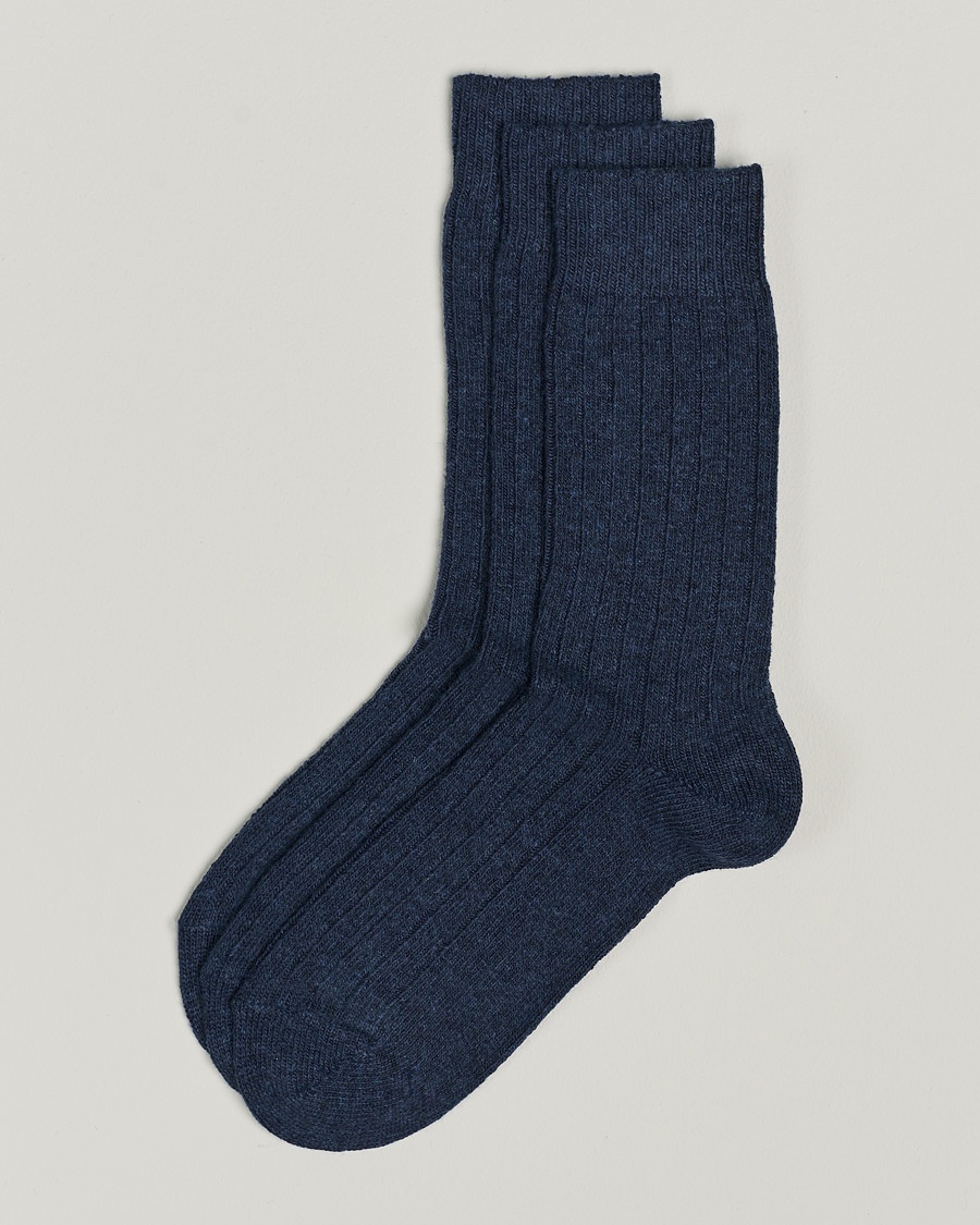 Amanda Christensen 3-Pack Supreme Wool/Cashmere Sock Dark Blue Melange – Blauw
