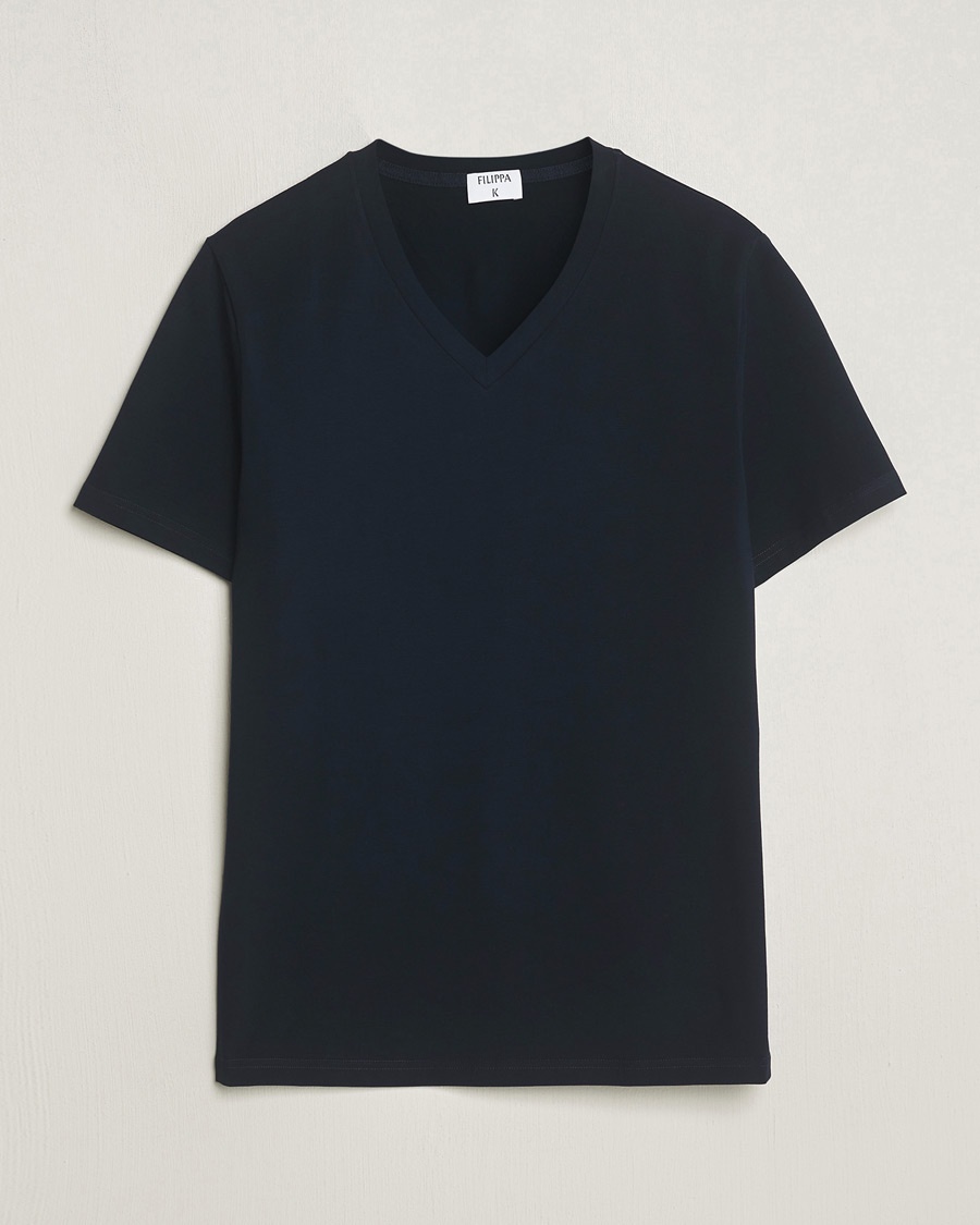 Filippa K Organic Cotton V-Neck T-Shirt Navy – Blauw