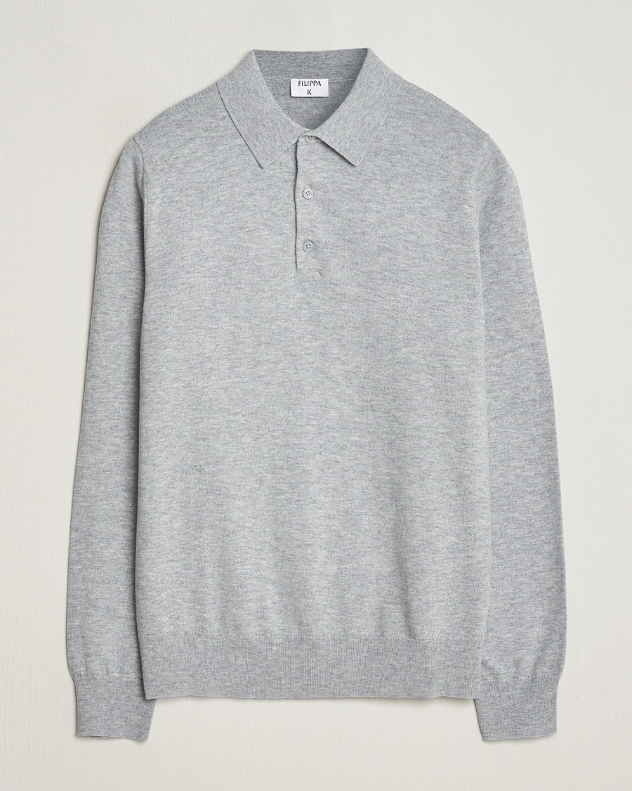 Filippa K Knitted Polo Shirt Light Grey Melange – Grijs