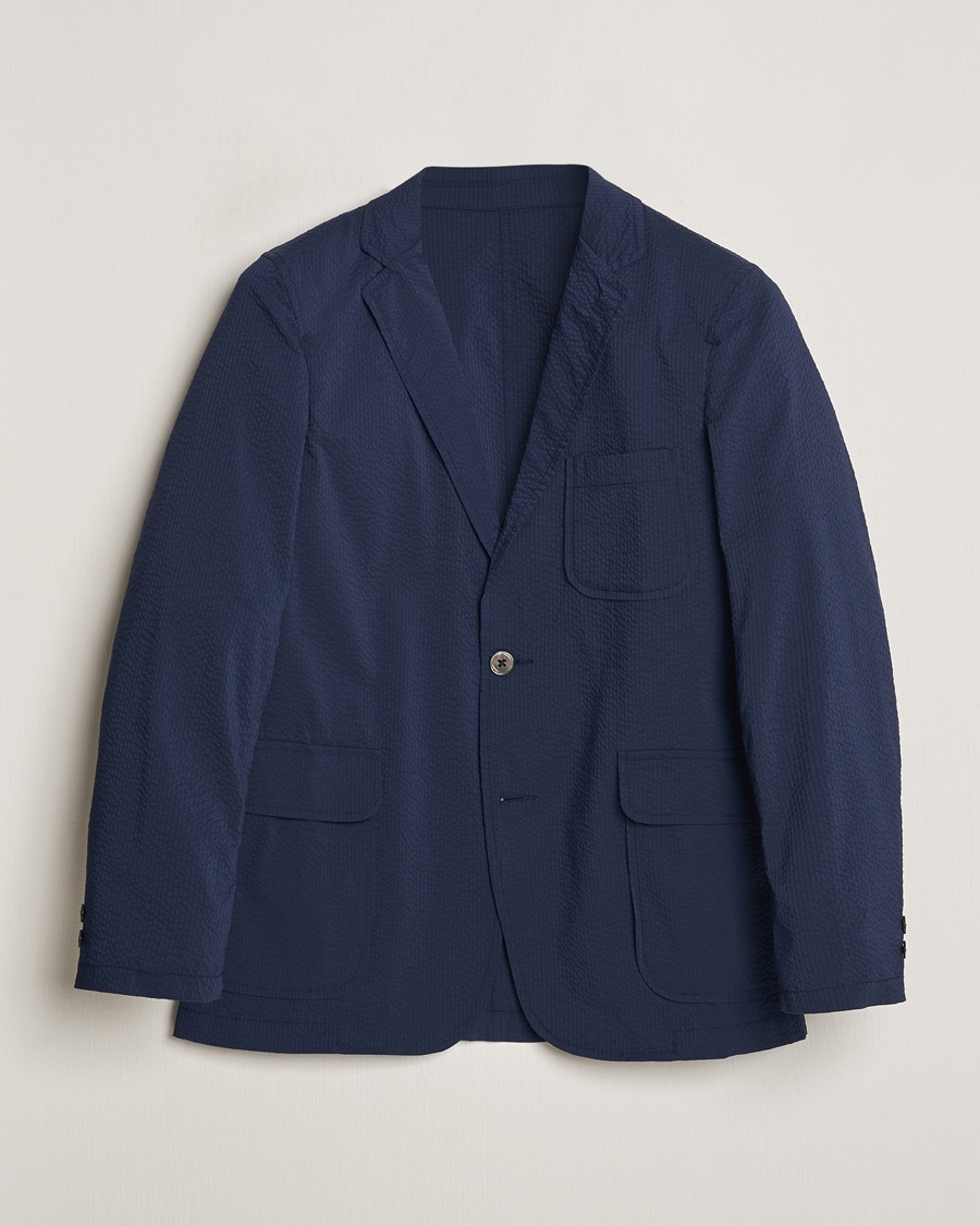 BEAMS PLUS Seersucker Blazer Navy – Blauw