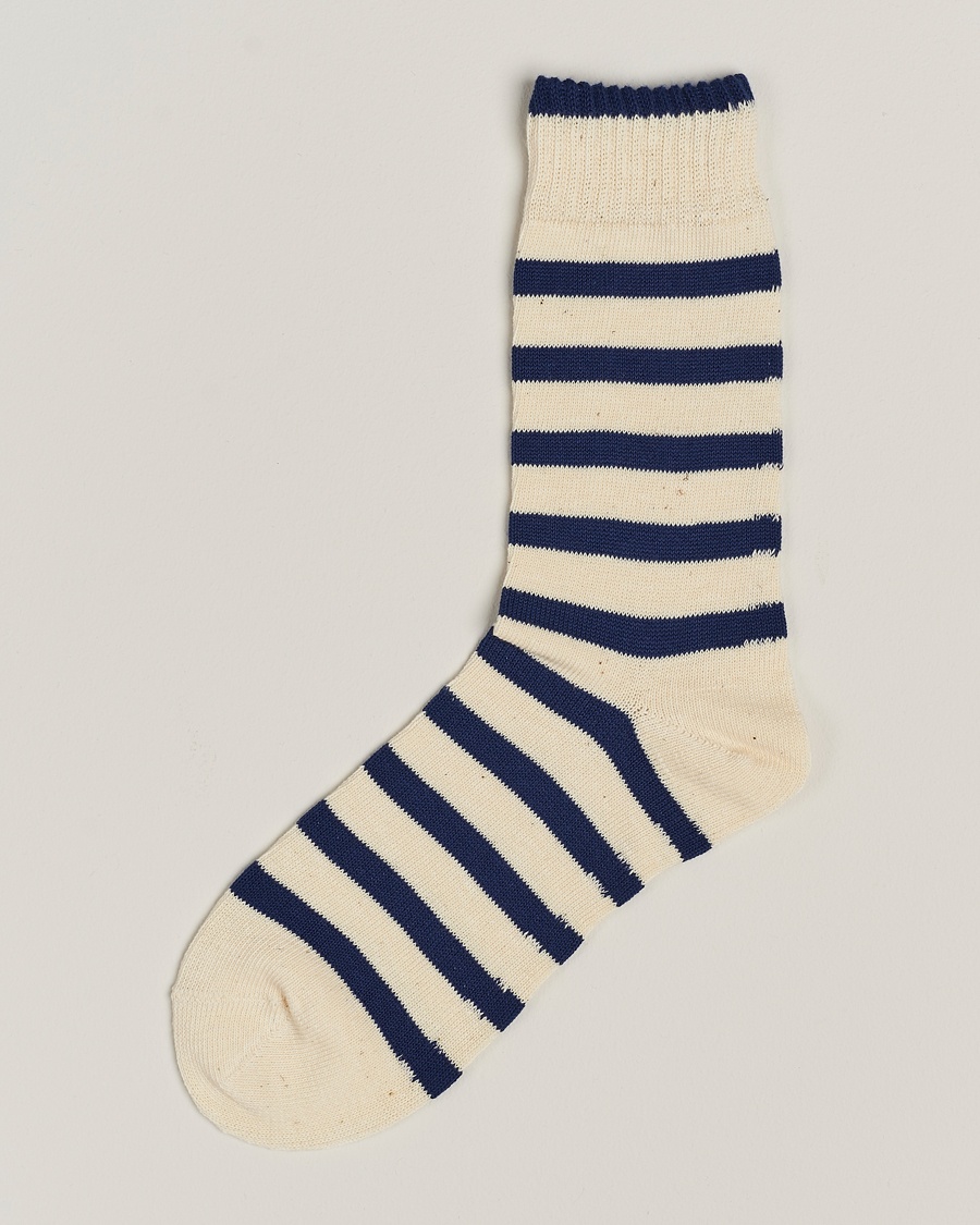 BEAMS PLUS BEAMS PLUS2 Tone Stripe SocksWhite/Navy – Wit