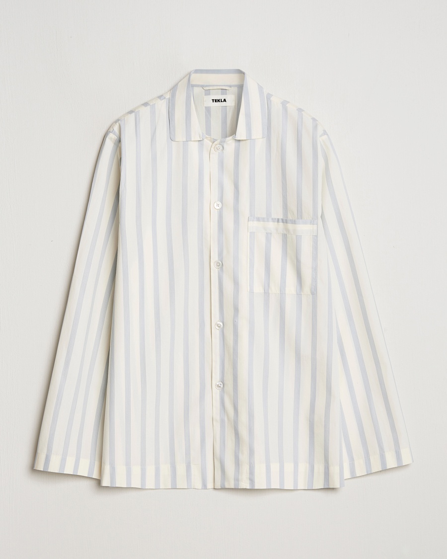 Tekla Poplin Pyjama Shirt Needle Stripes – Blauw