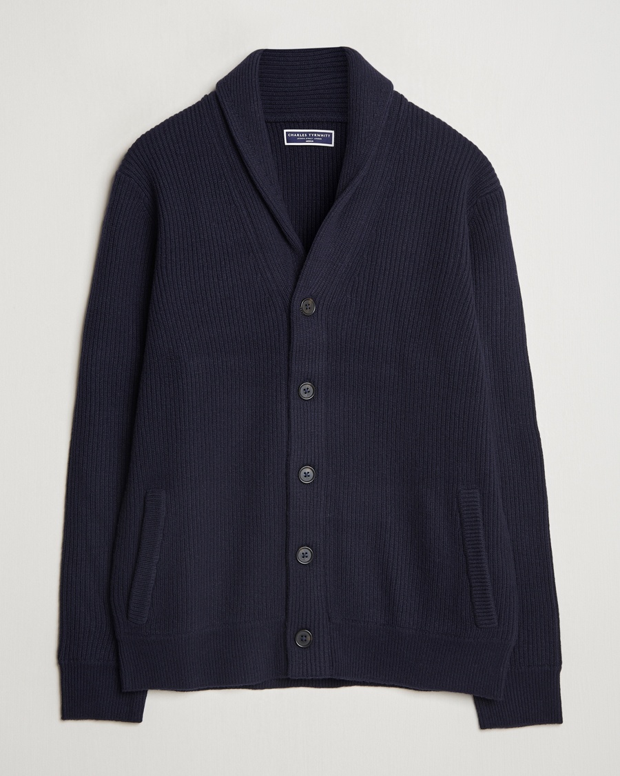 Charles Tyrwhitt Chunky Merino Shawl Neck Cardigan Navy – Blauw
