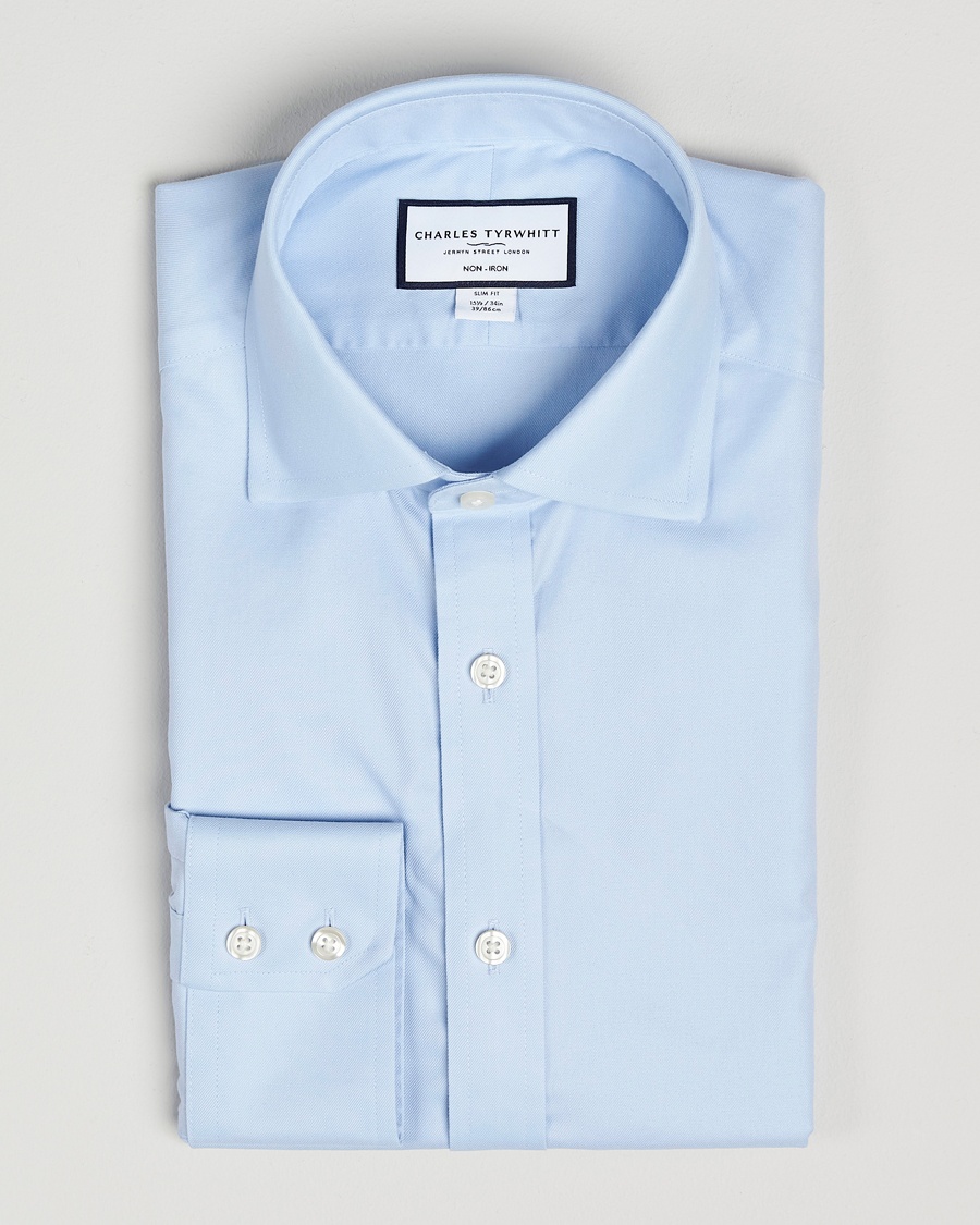 Charles Tyrwhitt Slim Fit Non Iron Cotton Twill Shirt Sky – Blauw
