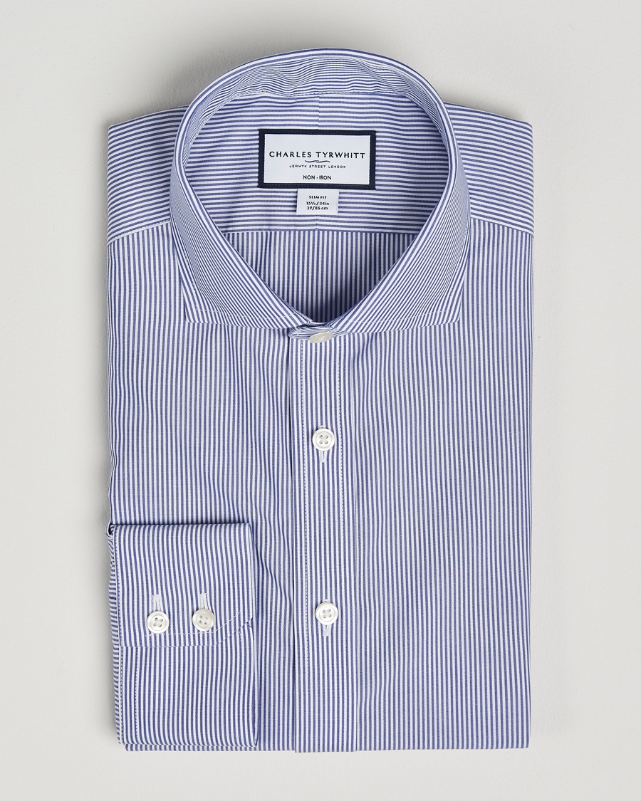 Charles Tyrwhitt Slim Fit Non Iron Bengal Stripe Poplin Shirt Navy – Blauw