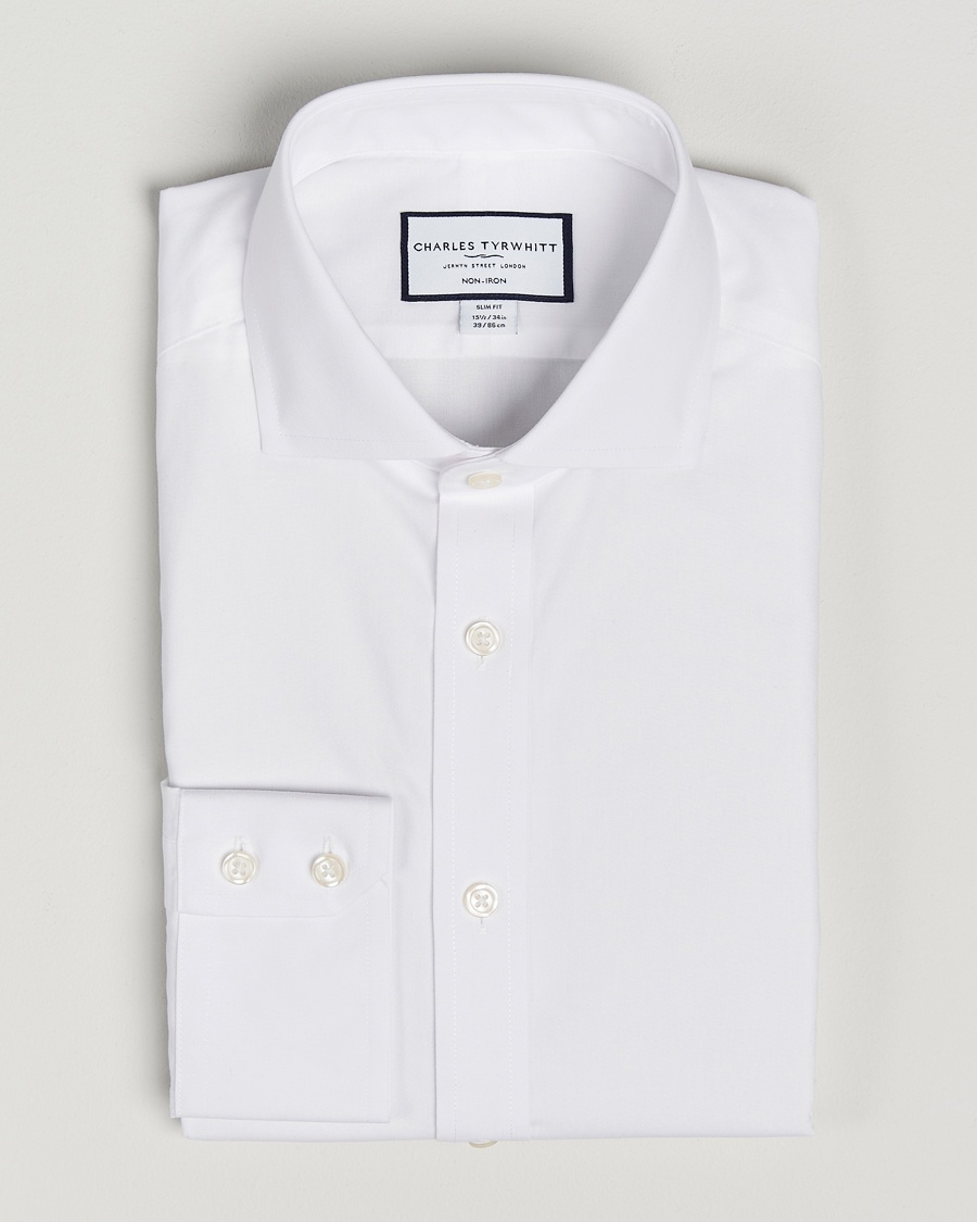 Charles Tyrwhitt Slim Fit Non Iron Poplin Cut Away Shirt White – Wit