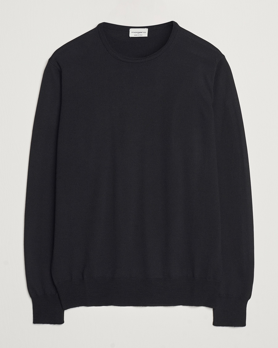 Morgano Extra Fine Merino Wool Crewneck Black – Zwart