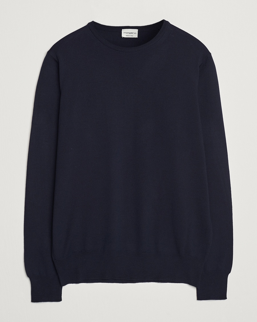 Morgano Extra Fine Merino Wool Crewneck Navy – Blauw