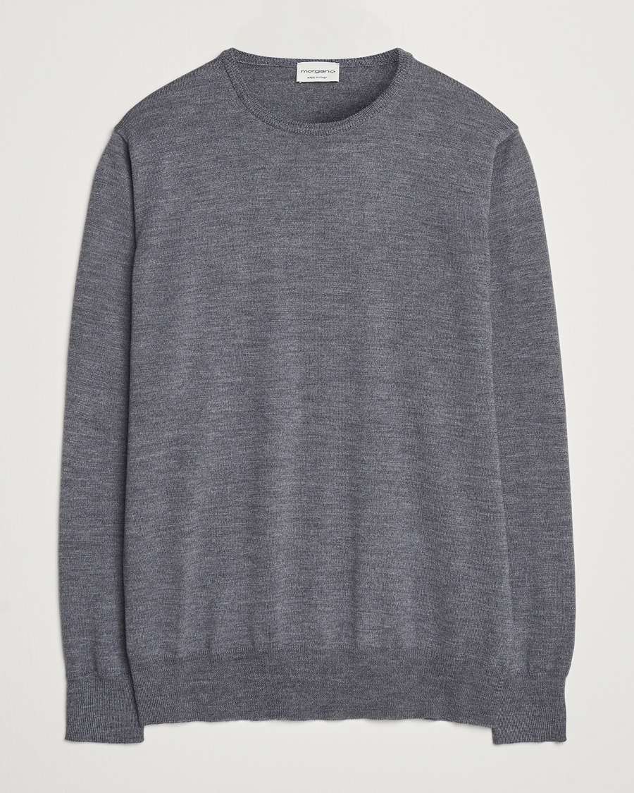 Morgano Extra Fine Merino Wool Crewneck Mid Grey – Grijs