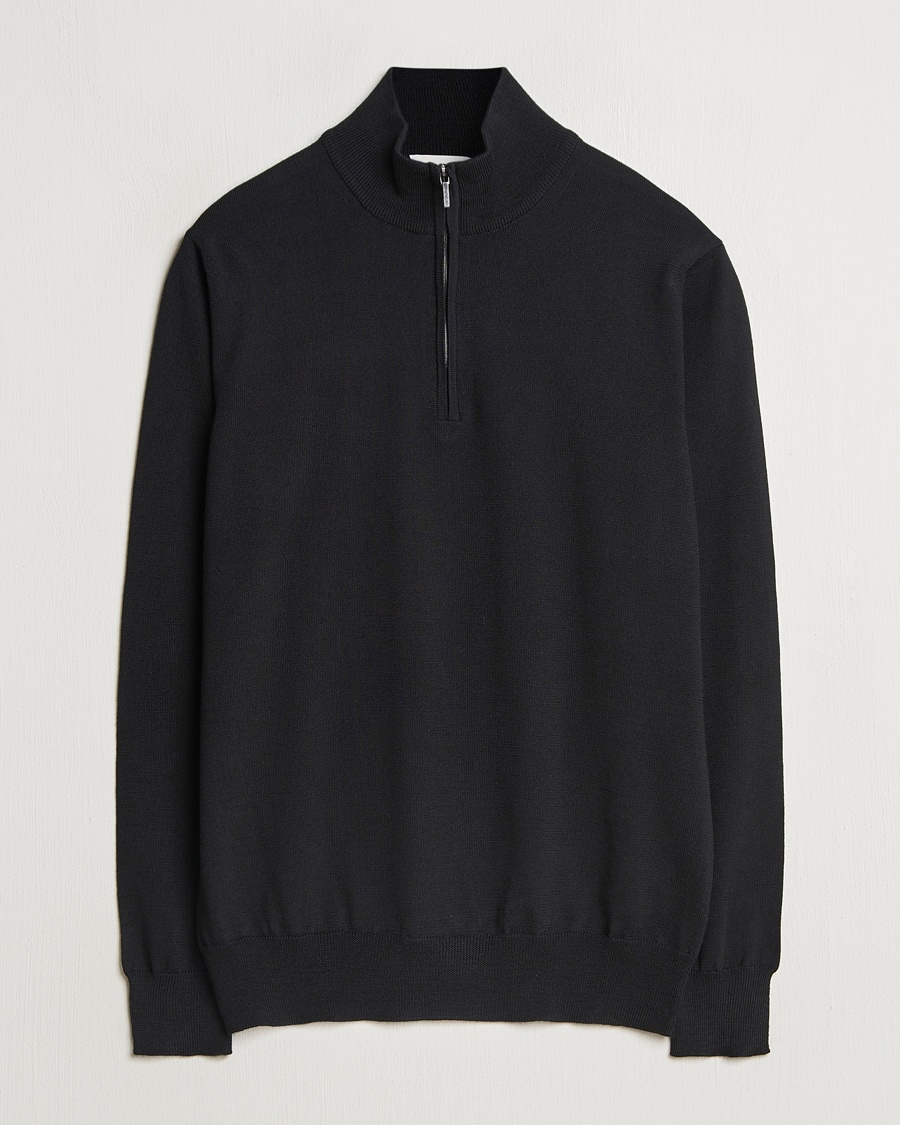 Morgano Extra Fine Merino Wool Half-Zip Black – Zwart