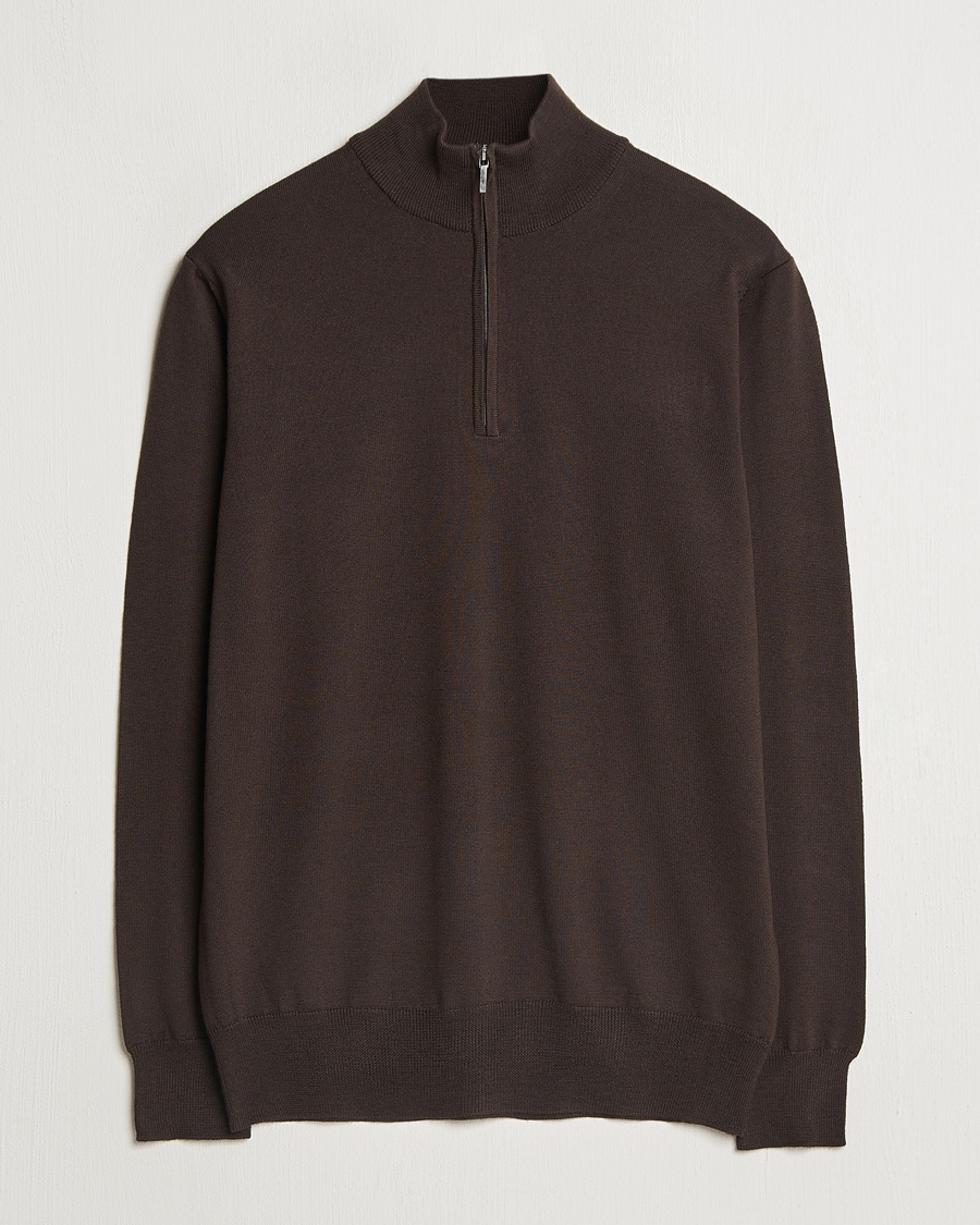 Morgano Extra Fine Merino Wool Half-Zip Dark Brown – Bruin