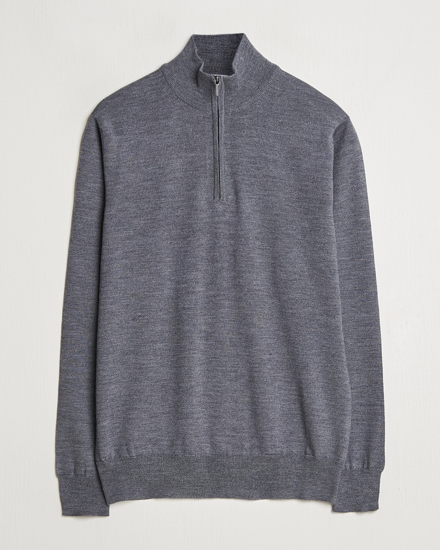 Morgano Extra Fine Merino Wool Half-Zip Mid Grey – Grijs