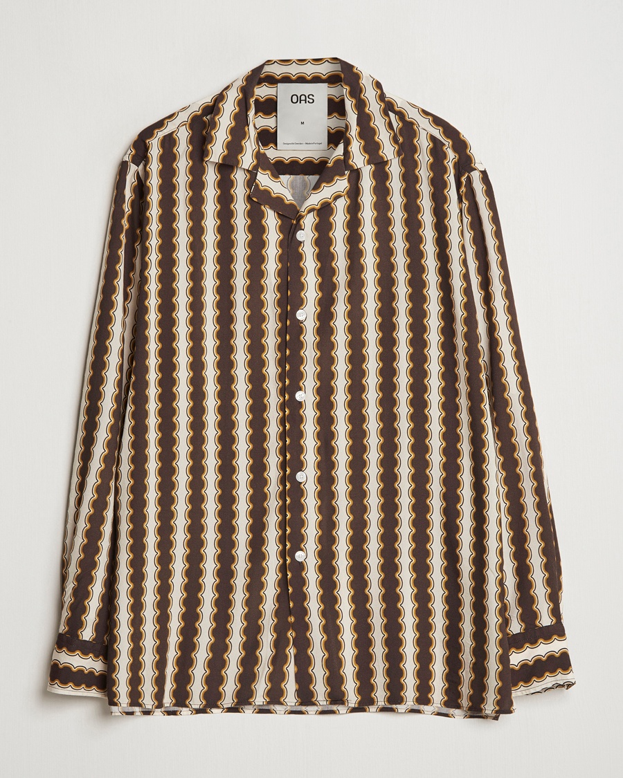 Heren | | OAS | Rapallo Long Sleeve Viscose Shirt Brown/Beige
