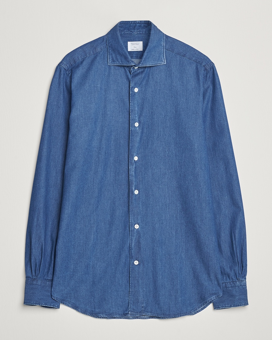 Mazzarelli Soft Cotton Denim Shirt Stone Wash – Blauw