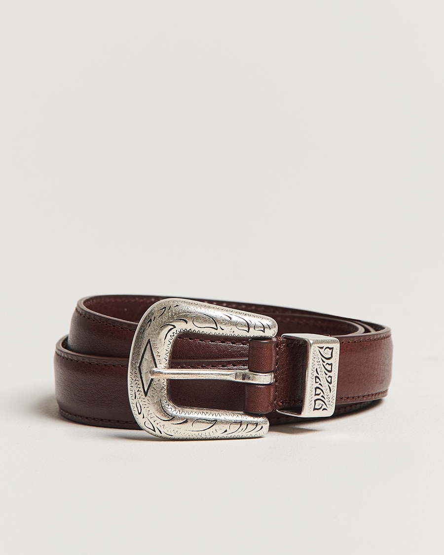 Heren | | Anderson's | Grained Western Leather Belt 2,5 cm Brown