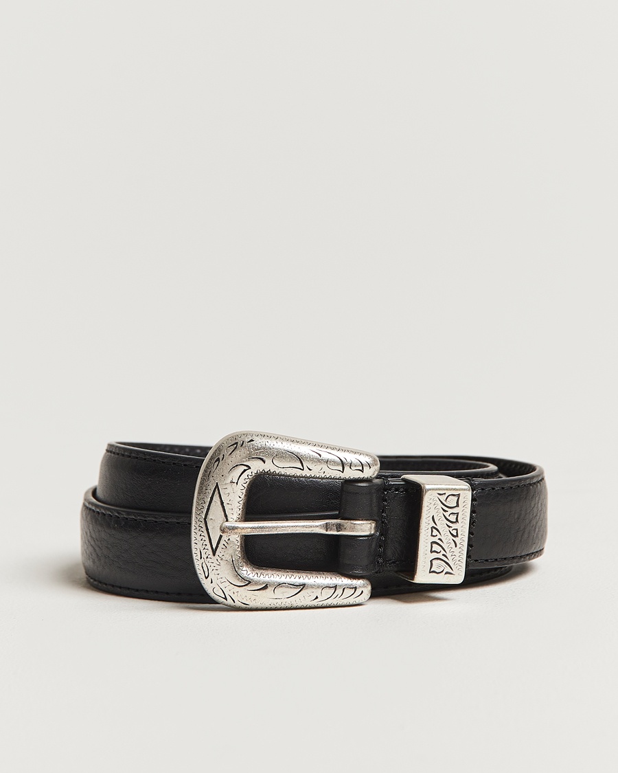 Anderson's Grained Western Leather Belt 2,5 cm Black – Zwart