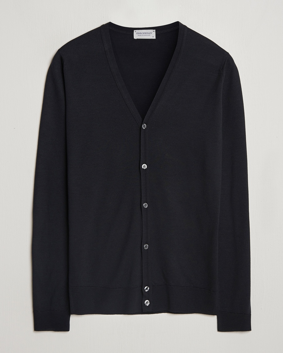 John Smedley Petworth Extra Fine Merino Cardigan Black – Zwart