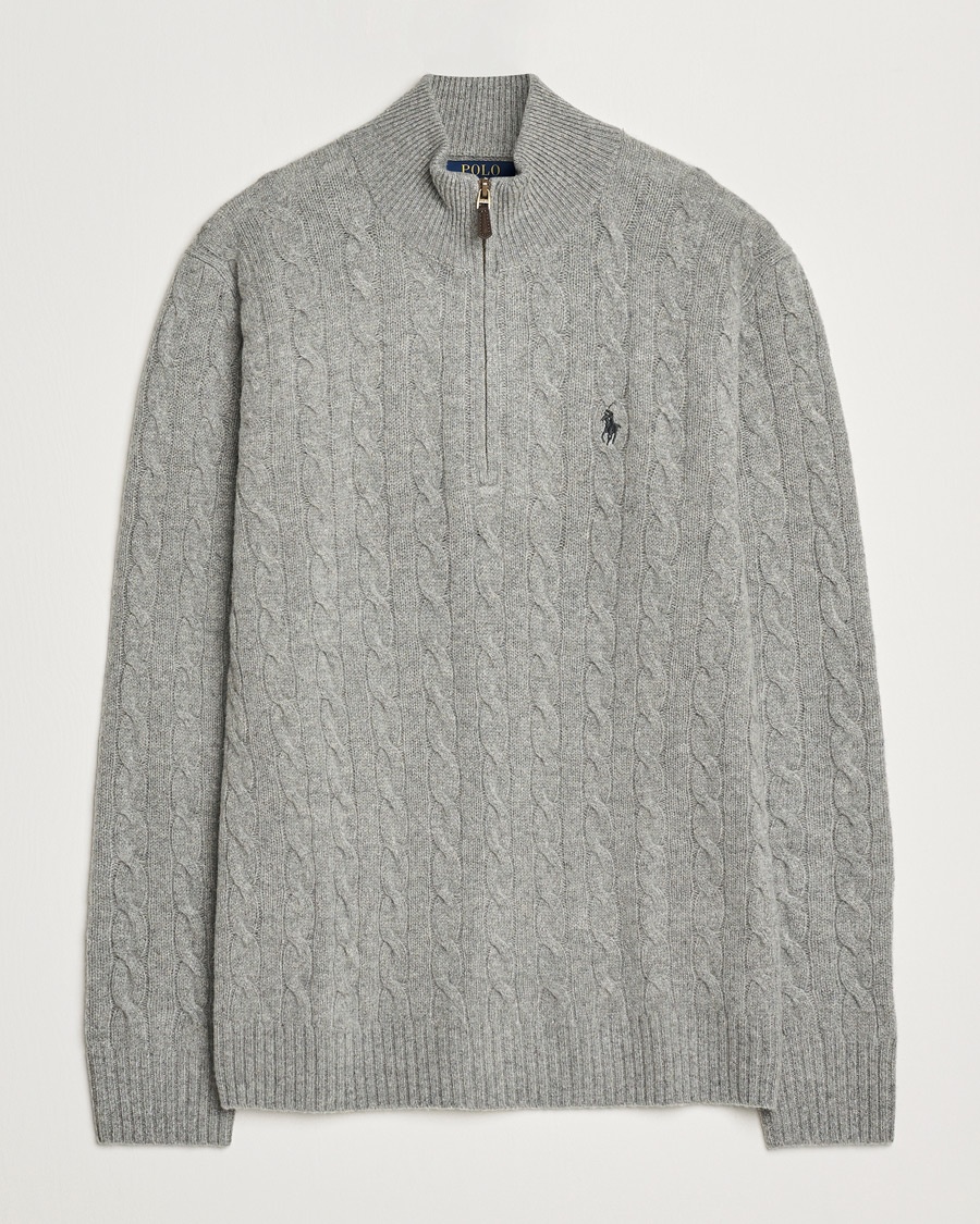  Polo Ralph Lauren Wool/Cashmere Cable Half Zip Fawn Grey Heather – Grijs