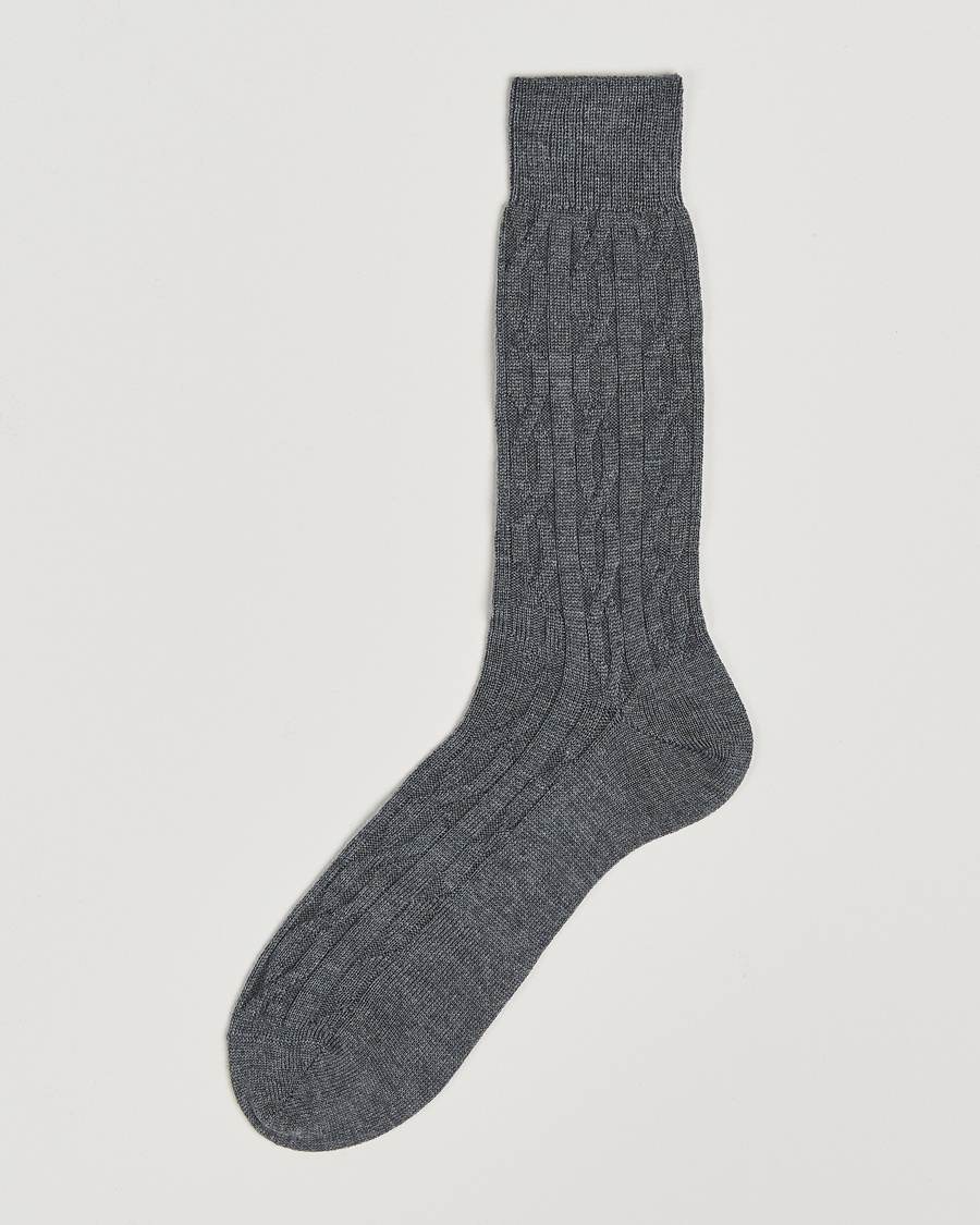 Bresciani Link Ribbed Wool Socks Light Grey – Grijs