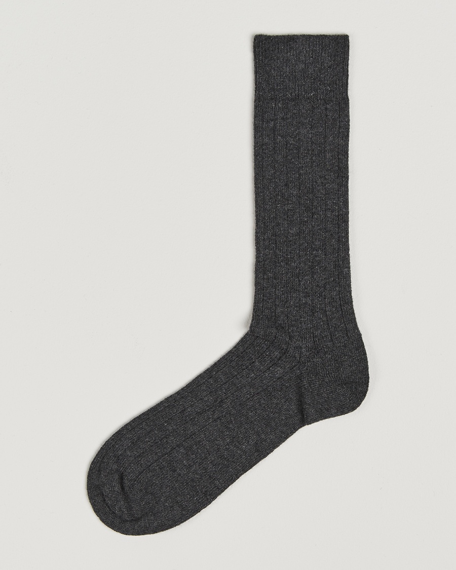 Bresciani Wool/Cashmere Ribbed Socks Dark Grey – Grijs