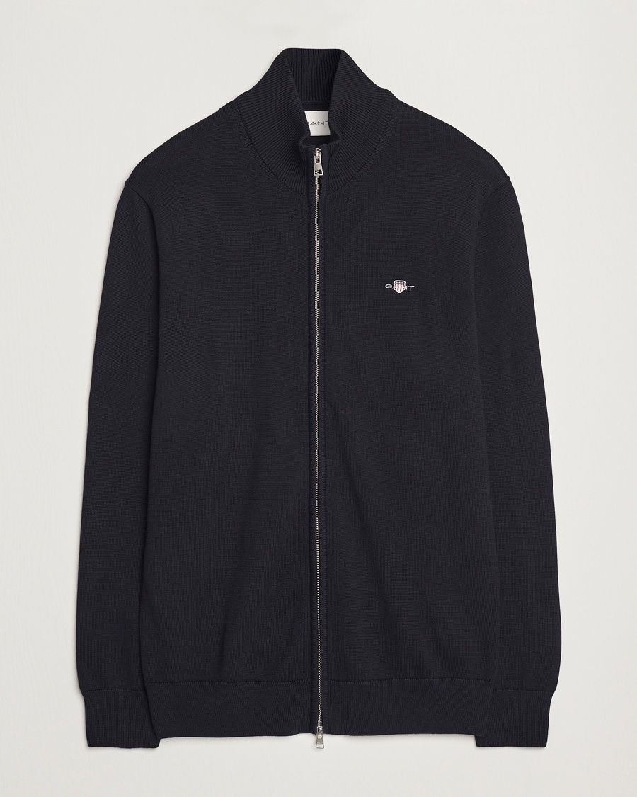 Gant Cotton Full Zip Cardigan Black – Zwart