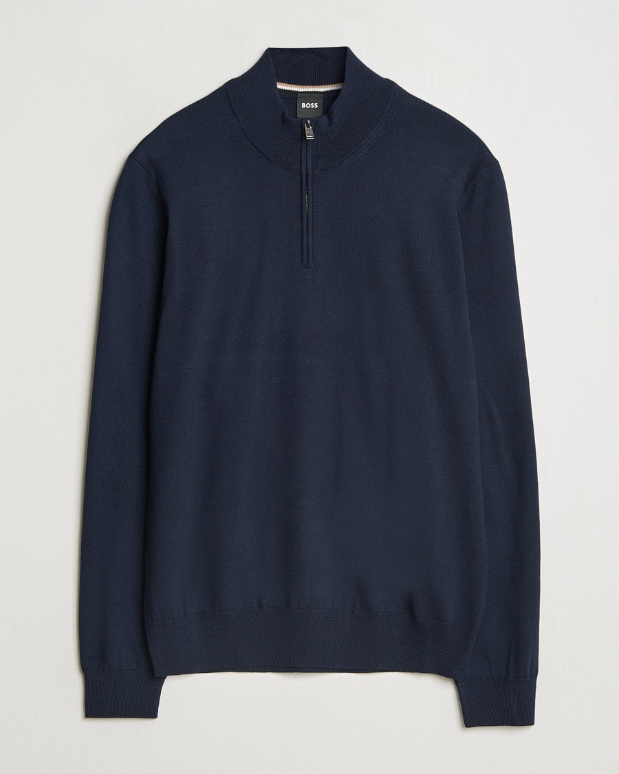 BOSS BLACK Ebenji Merino Knitted Half Zip Dark Blue – Blauw