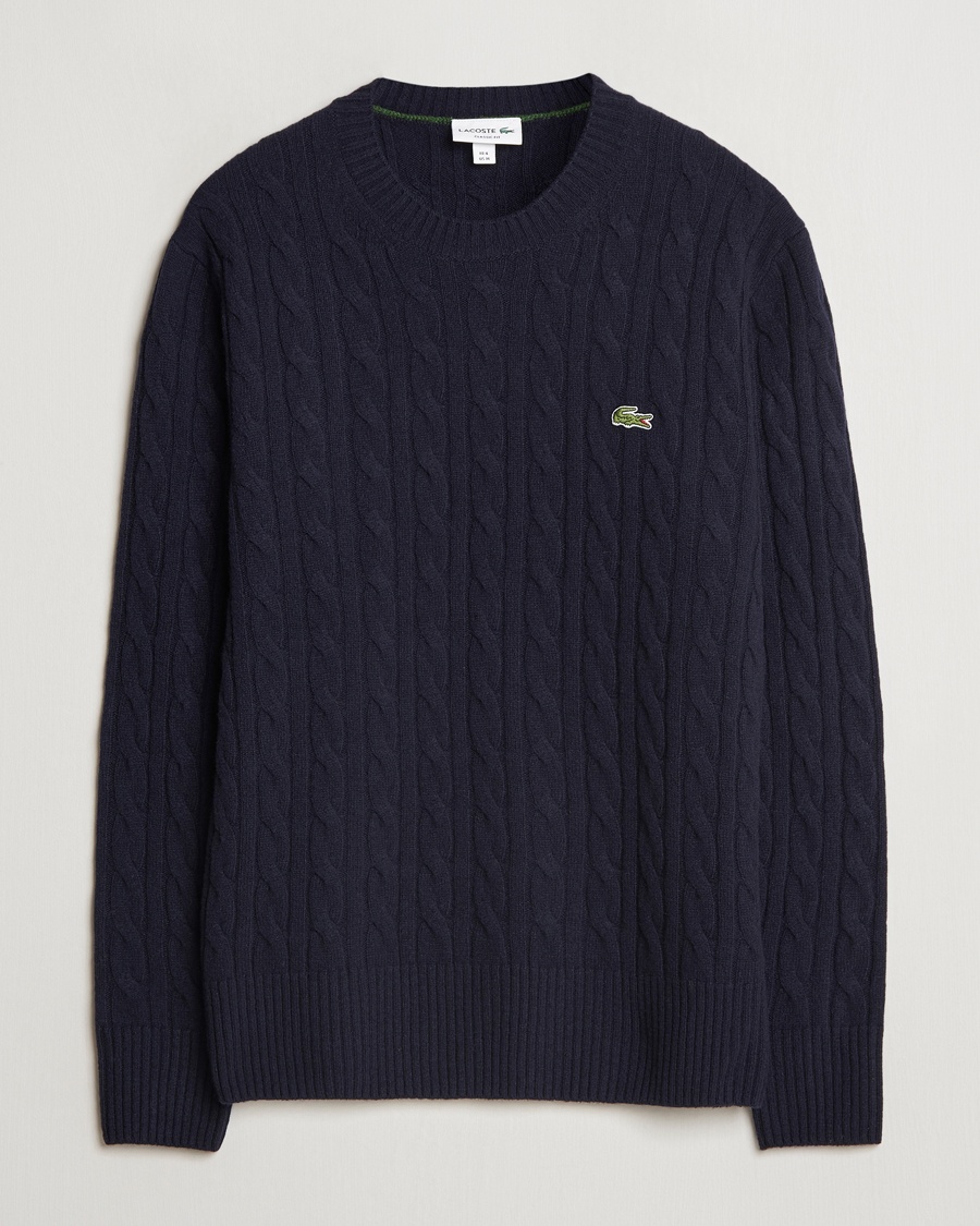 Lacoste Carded Wool Cable Crew Neck Navy – Blauw