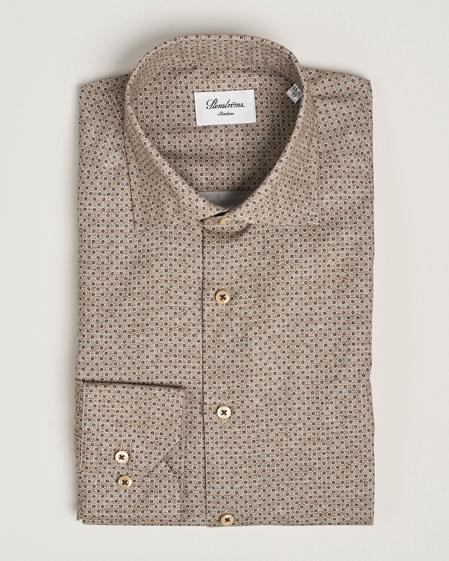 Heren |  | Stenströms | Slimline Brushed Printed Cut Away Shirt Beige
