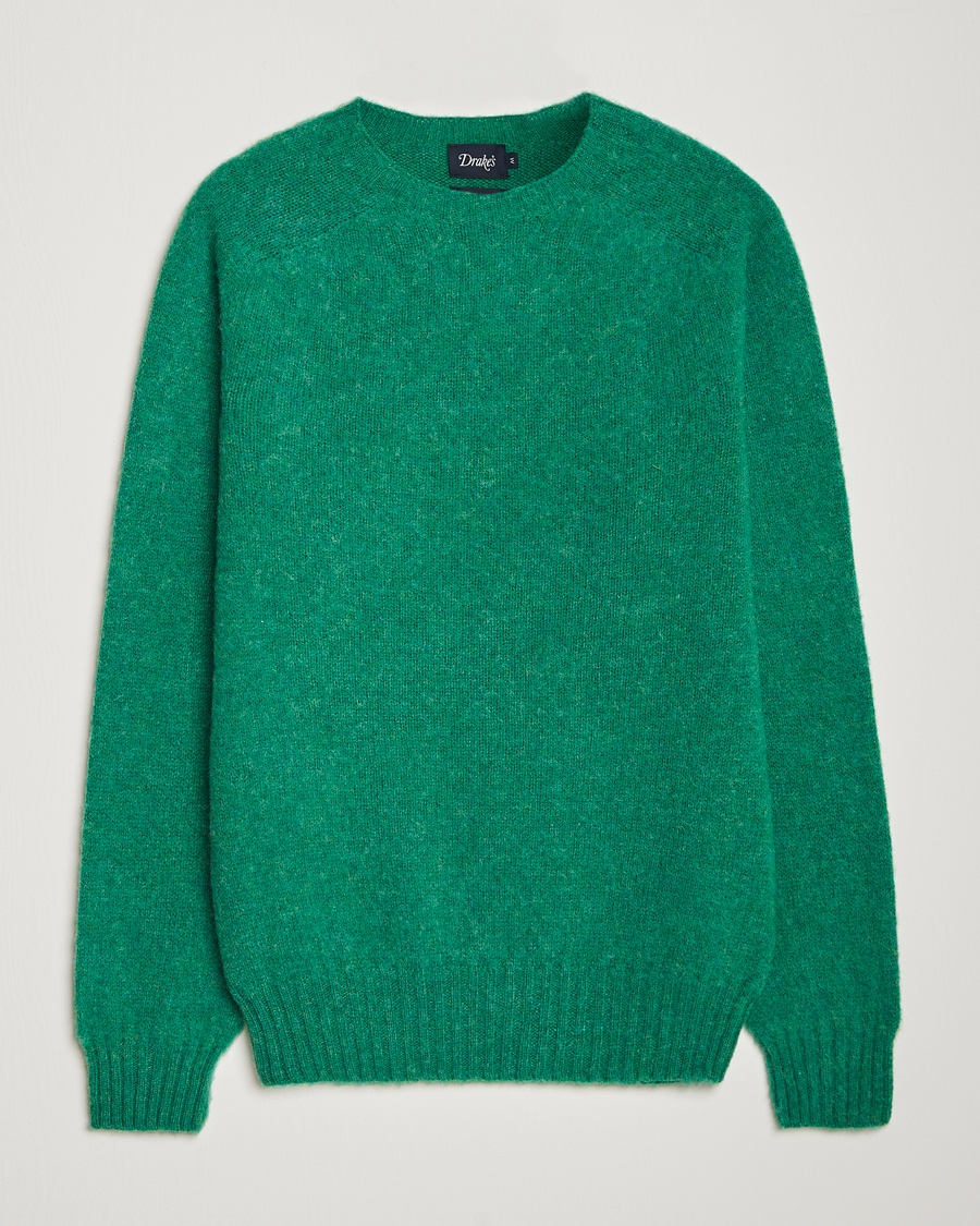Drake's Brushed Shetland Crew Green – Groen