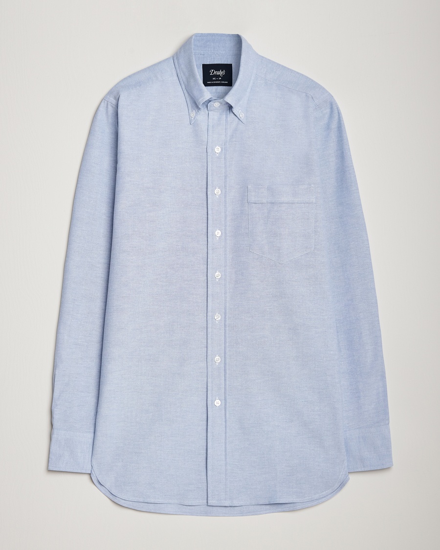 Drake's Button Down Oxford Shirt Blue – Blauw