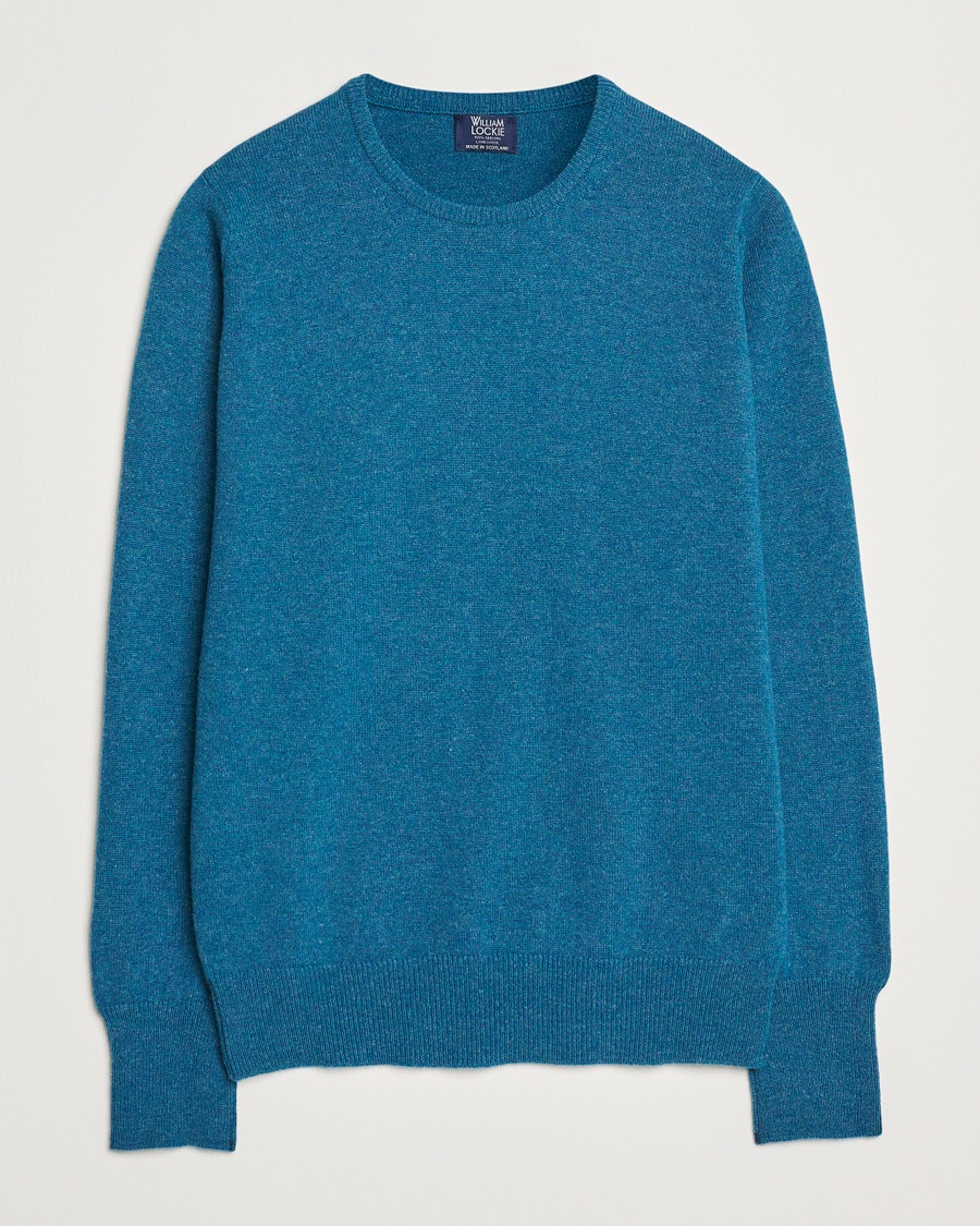William Lockie Rob Lambswool Crewneck Mallard – Blauw
