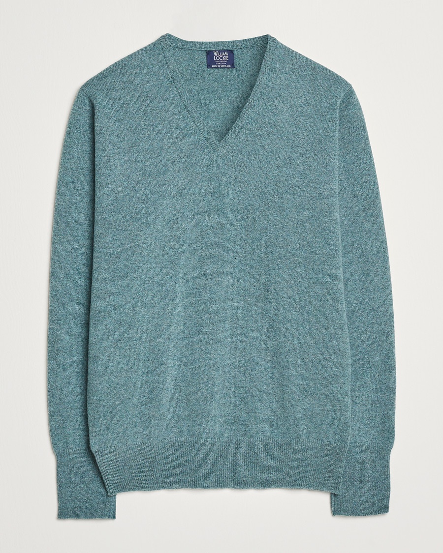 William Lockie Rob Lambswool V-Neck Caspian – Groen