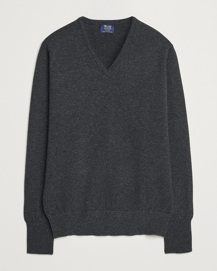 William Lockie Rob Lambswool V-Neck Charcoal – Grijs
