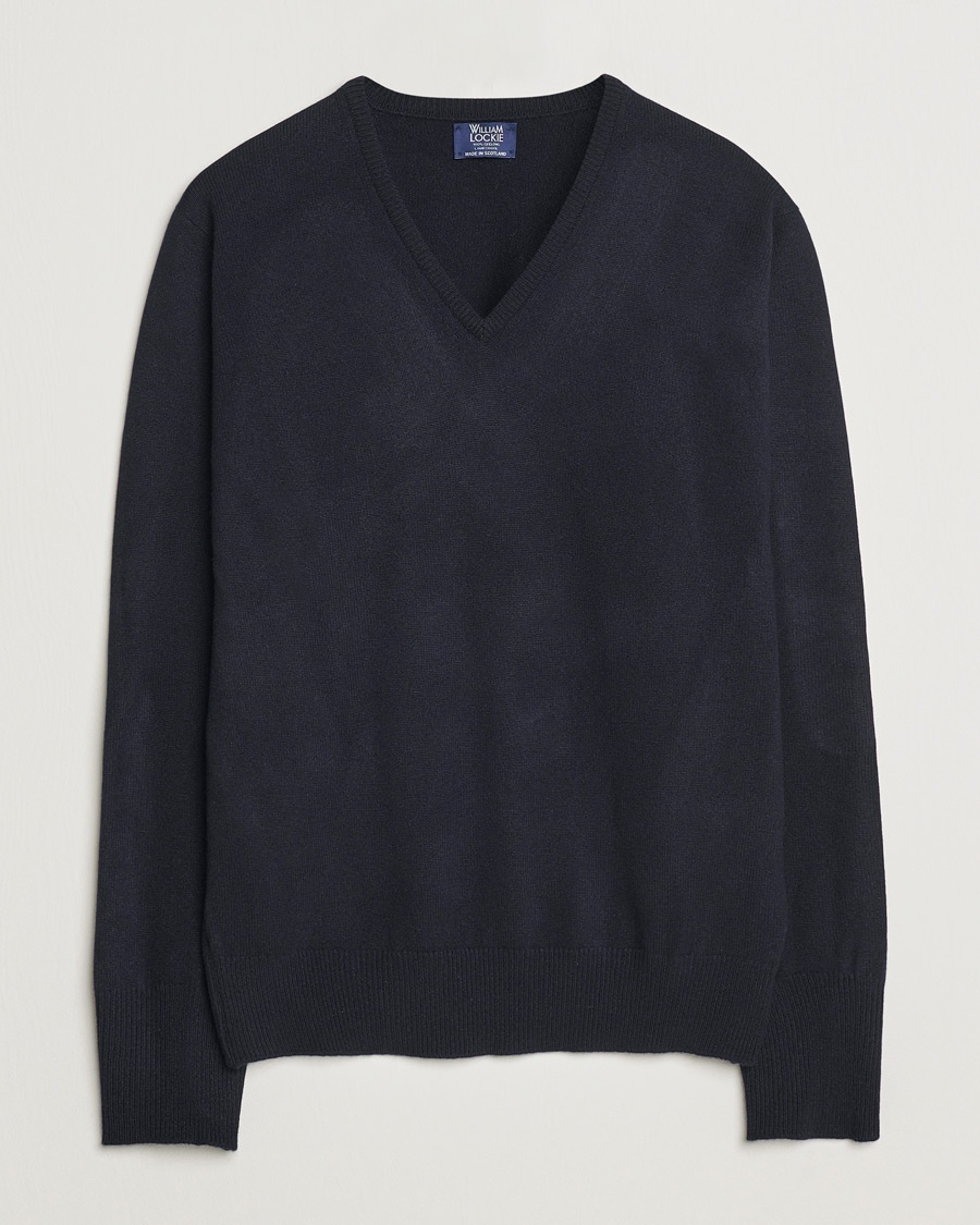William Lockie Rob Lambswool V-Neck Navy – Blauw