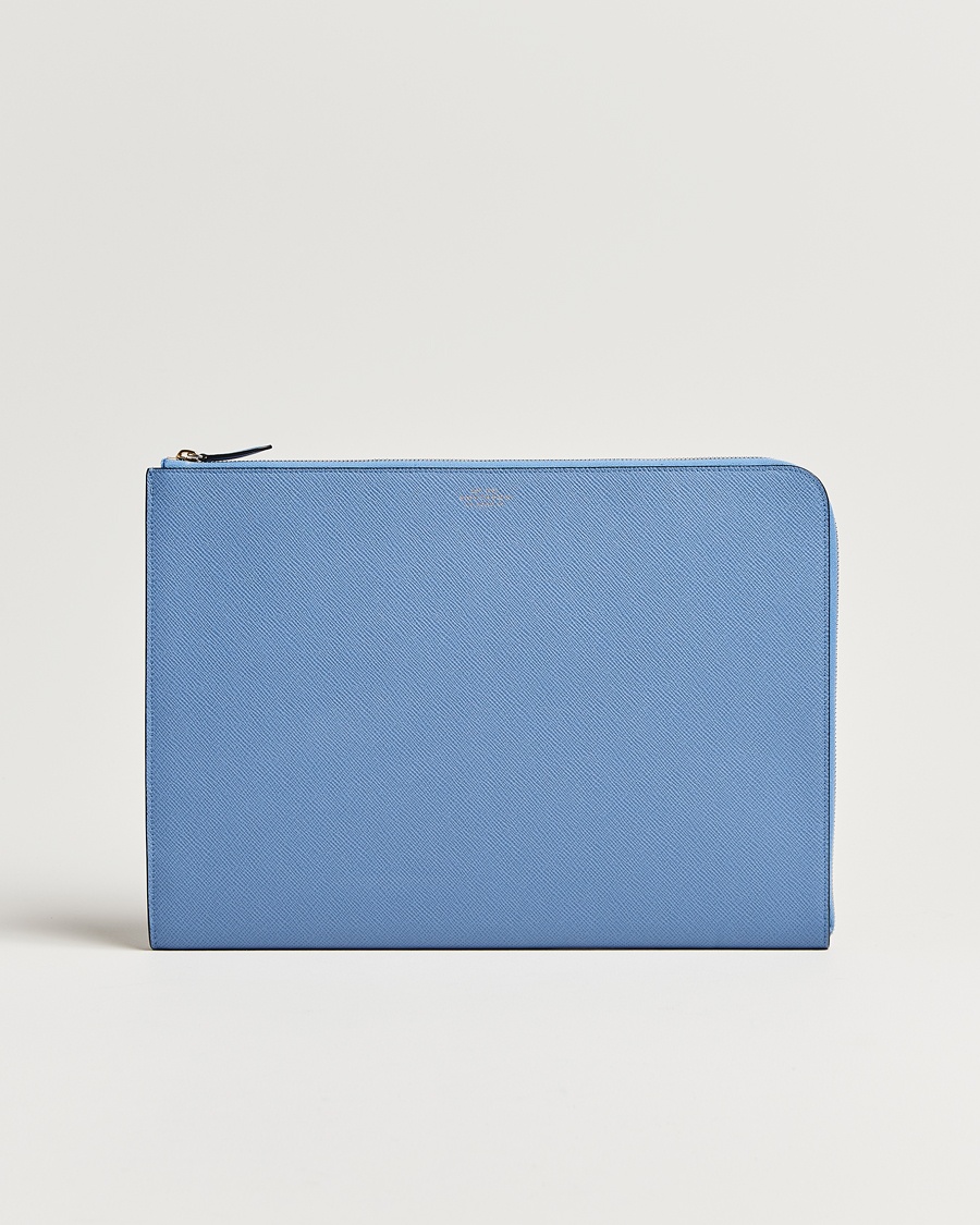Smythson Panama Large Laptop Case Nile Blue – Blauw