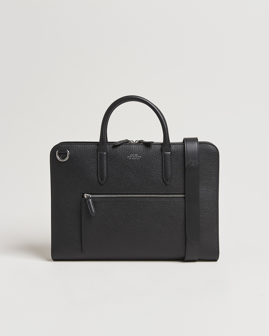 Smythson Ludlow Ultra Slim Brefcase With Zip Front Black – Zwart