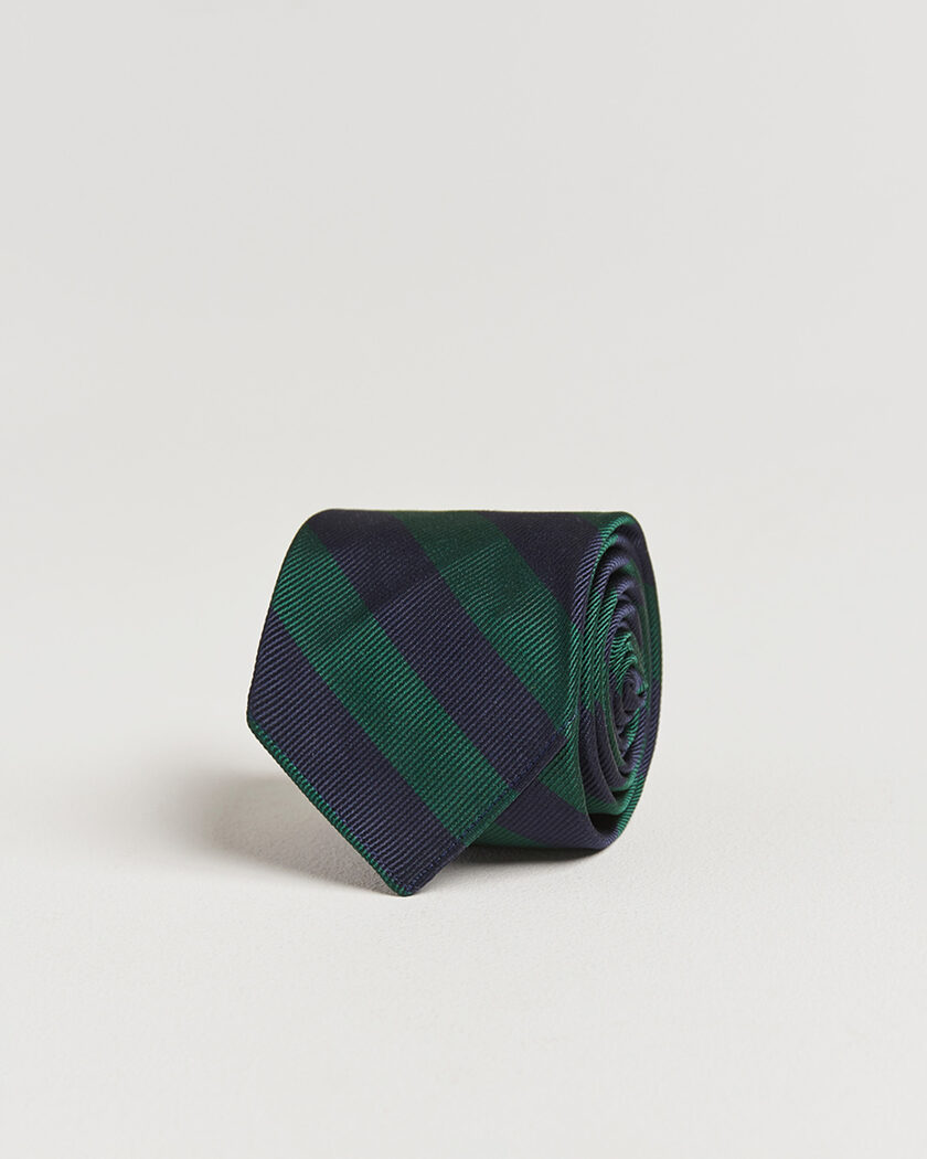 Kamakura Shirts Kamakura ShirtsVintage Ivy Regimental Stripe Silk TieNavy/Green – Blauw
