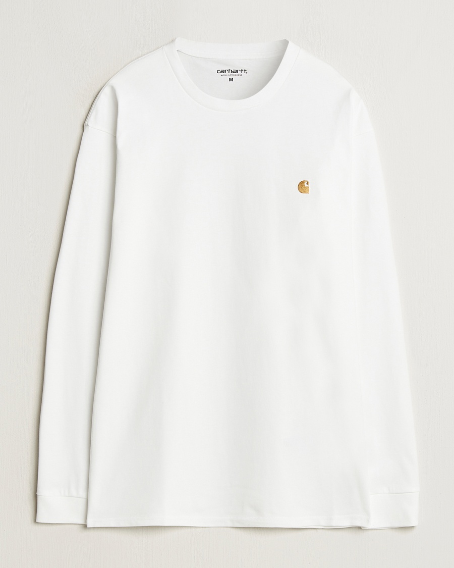 Carhartt WIP Chase Combed Cotton Long Sleeve T-Shirt White/Gold – Wit